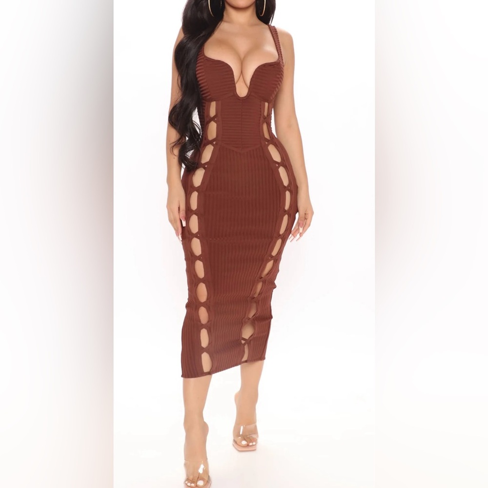 Fashion Nova Brown Cut-Out Dress